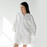 Cotton Linen Pajamas Outer Wear Long Sleeve Shorts Two Piece Set Loose Home Wear